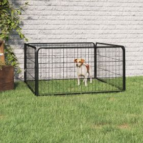 Dog Playpen 4 Panels Black 39.4"x19.7" Powder-coated Steel (Color: Black)